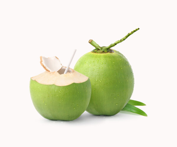 Cool young coconut juice with water droplets isolated on white Cool young coconut juice with water droplets isolated on white background. Clipping path.